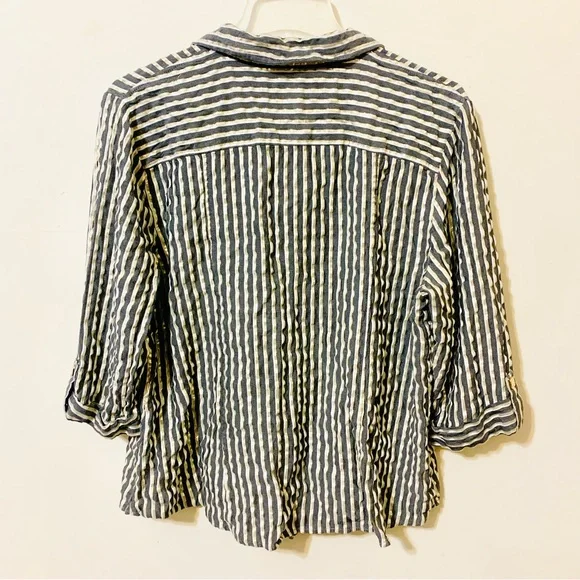 Anne Klein Metallic Gold Gray Striped Zip Front Blouse 3/4 Sleeve Top - XL - Picture 3 of 9